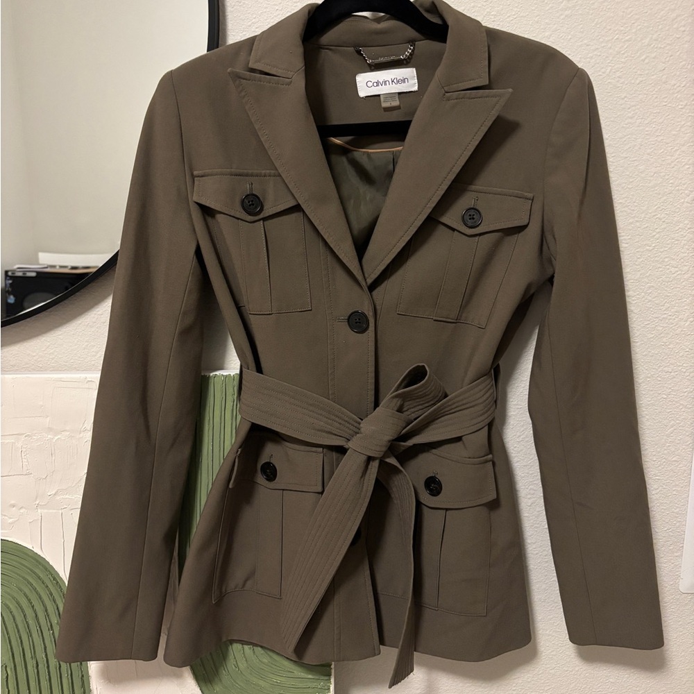 Calvin Klein Olive Belted Safari Blazer